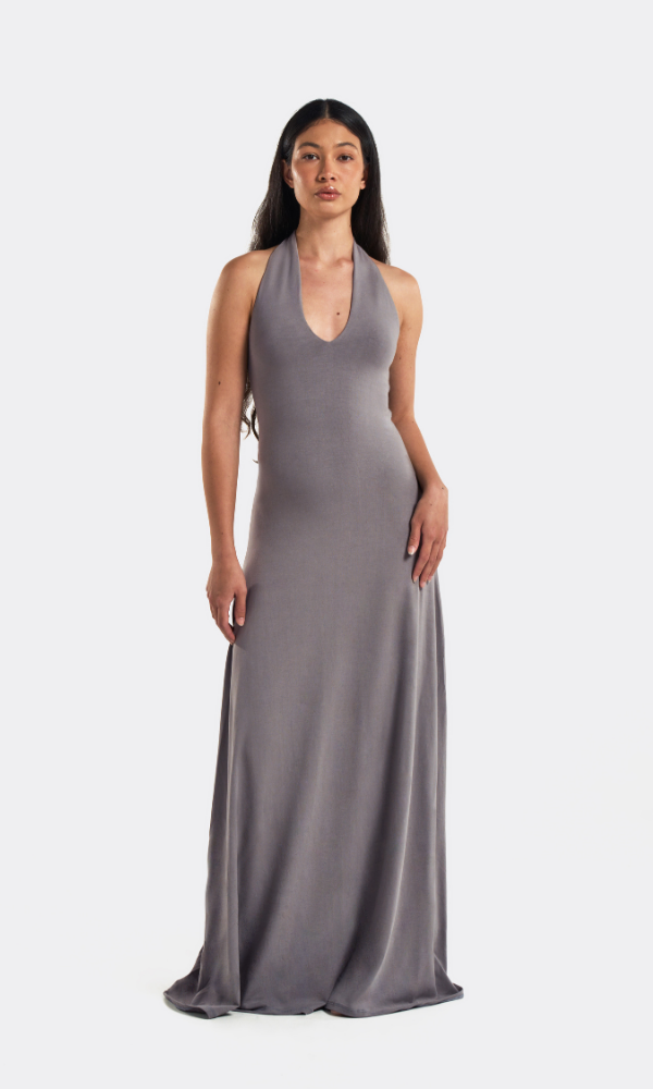 Halter V Neck Flared Dress