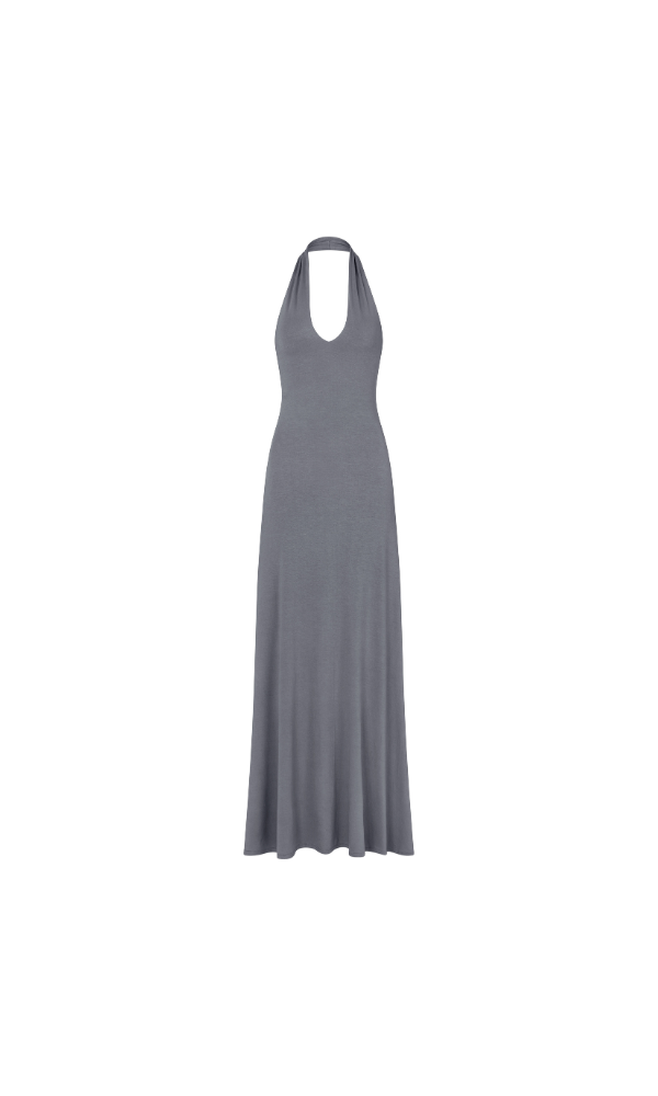 Halter V Neck Flared Dress